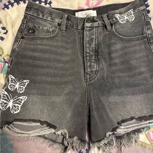 Kendall & Kylie Gray Jean Shorts with Distressed Details